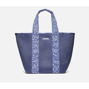 Victoria's Secret Pink Blue Mesh Tote Weekender Bag Floral Trim